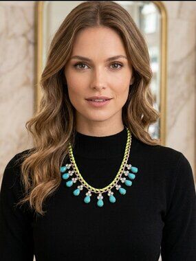 Bijou blue green rope link stone  statement necklace